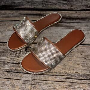 Women's Sandal Slip On Fashion Slides Rhinestone Sequins EU 41 Womens 8.5/9 NEW